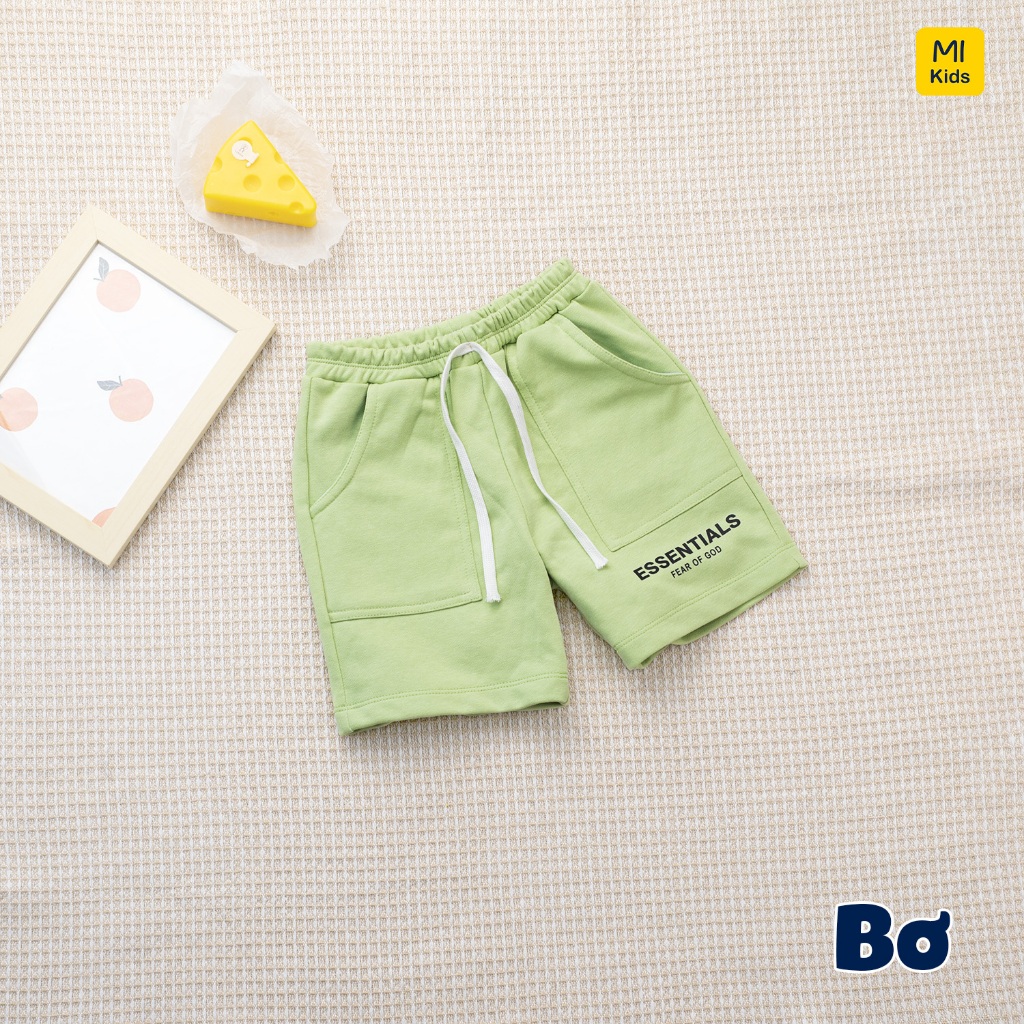 Quần đùi cotton da cá cho bé hoạ tiết chữ Essential, chất thun cotton mềm mịn mát cho bé mặc đi học đi chơi
