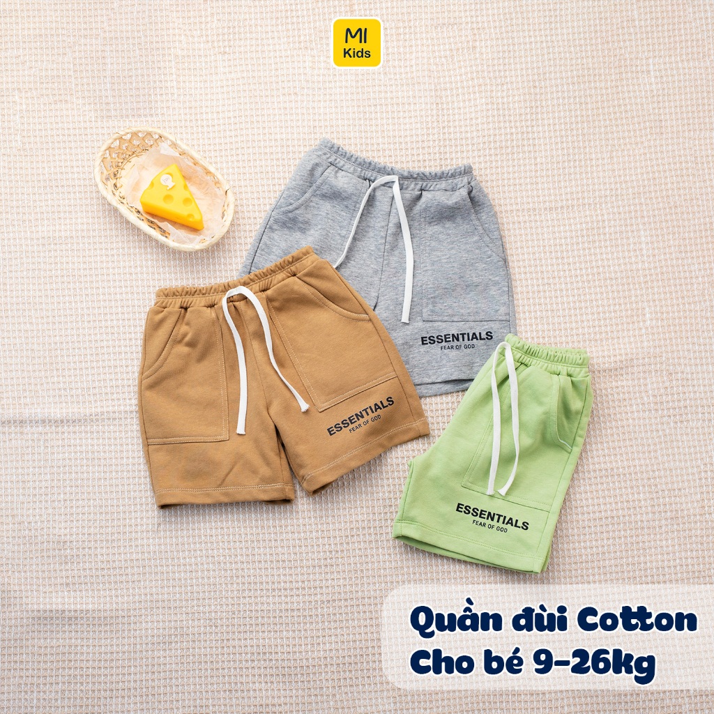 Quần đùi cotton da cá cho bé hoạ tiết chữ Essential, chất thun cotton