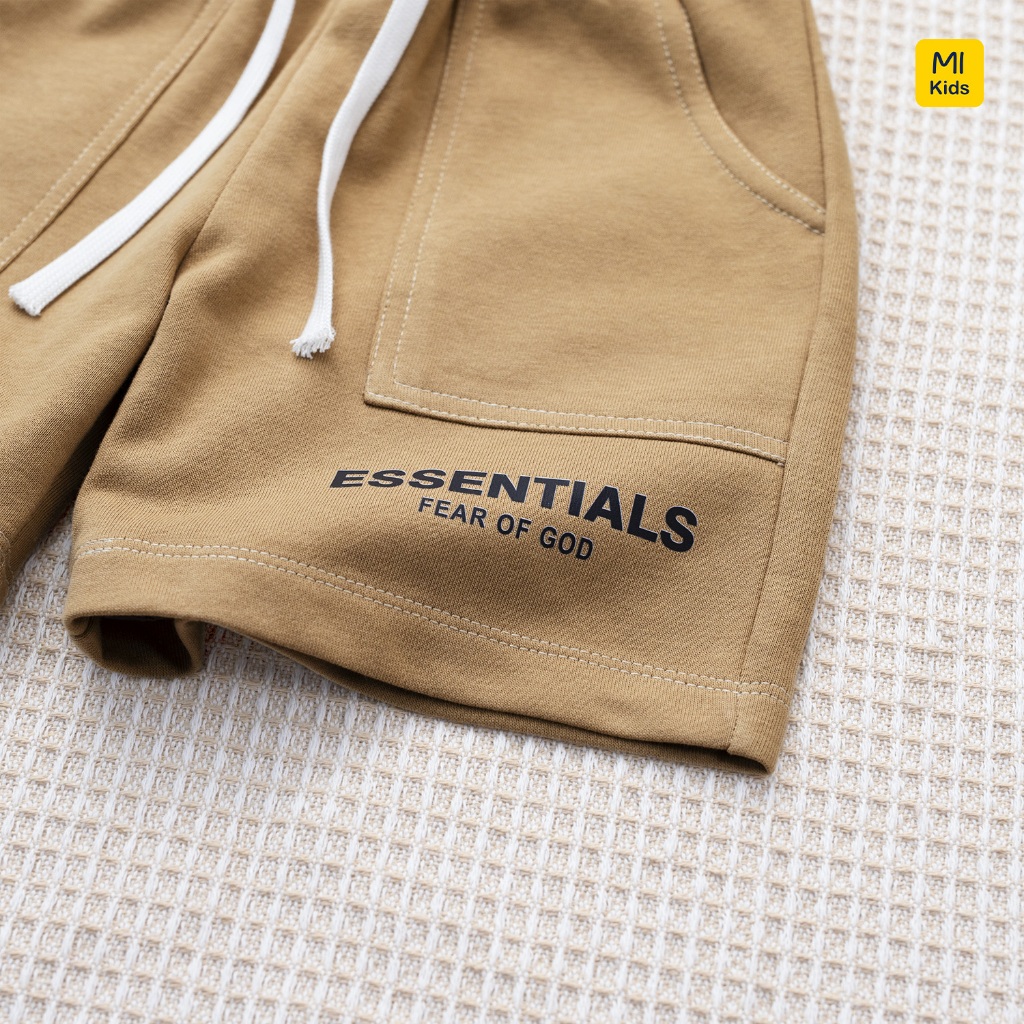 Quần đùi cotton da cá cho bé hoạ tiết chữ Essential, chất thun cotton mềm mịn mát cho bé mặc đi học đi chơi