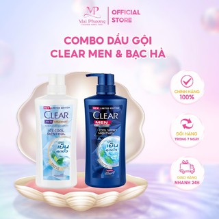 Combo 2 chai dầu gội đầu gồm clear Bạc Hà 480ml và Clear Men 450ml nội địa Thái Lan