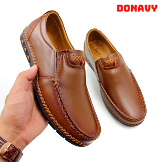 {KM Tặng 01 Đôi Dép Da} Giày Lười Nam DONAVY Da Bò Thật, Đế Cao Su Mềm Mại Đi Cực Êm, May Full Quai Chắc Chắn D.G6X