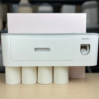 Bộ nhả kem đánh răng tự động, kệ treo bàn chải đánh răng không khoan tường, tặng cốc từ tính đi kèm.