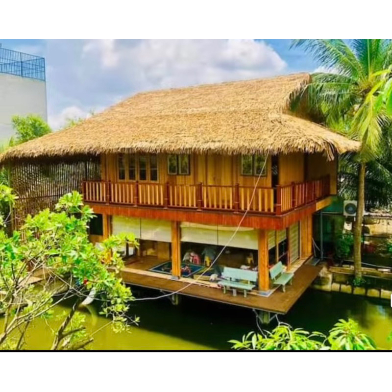 Cỏ rơm nhân tạo dùng lợp mái chòi tranh decor trang trí