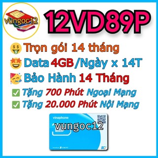 SIM 4G VINA 14THANG VD89P KM 4GB/NGÀY TD49 TẶNG 100GB/THÁNG 12VD120M  K NẠP TIỀN