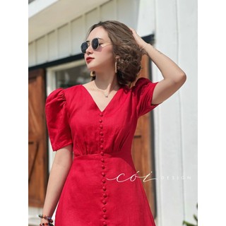 Đầm cổ tim nút bọc Cói Design