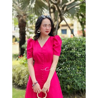 Đầm cổ tim nút bọc Cói Design