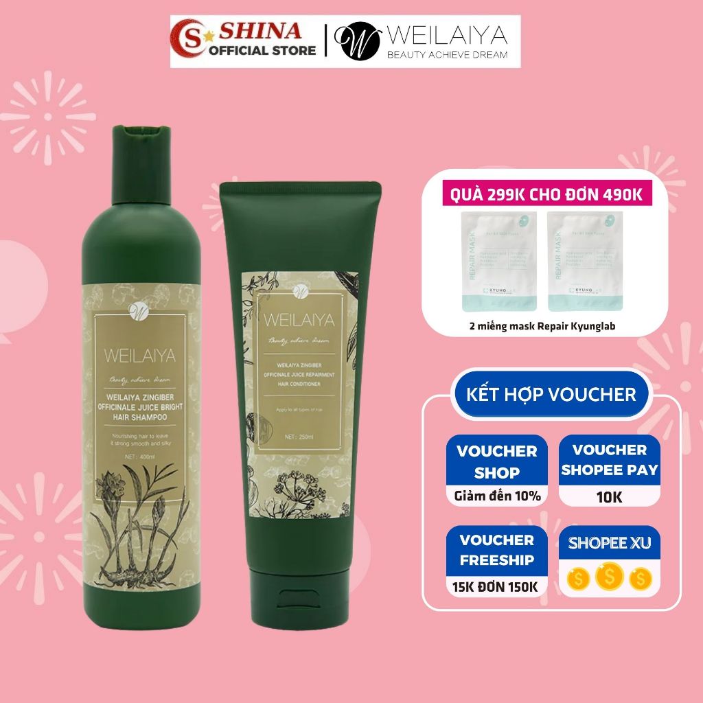 Dầu gội weilaiya chính hãng WLY113 bộ dầu gội xả gừng tóc dầu bết chống rụng tóc từ thiên nhiên-Shina Store