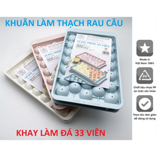 Khay làm đá, khuôn làm thạch hoa quả rau câu dạng bi tròn 33 viên có nắp đậy thông minh Việt Nhật