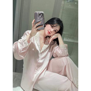 Sét đồ ngủ mặc nhà pijama chất latin lụa tay dài quần dài có túi mềm mịn