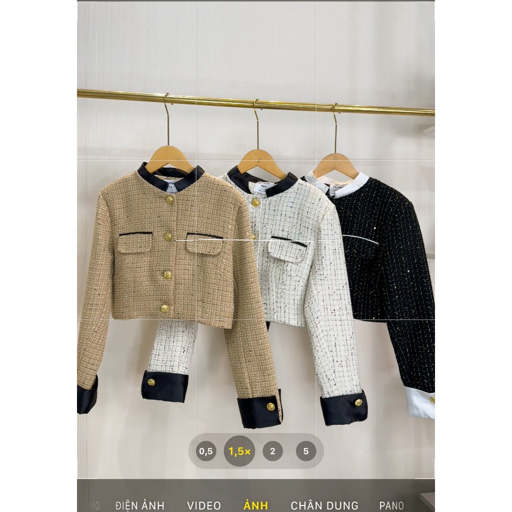 T3 - Áo dạ tweed phom croptop tay phối
