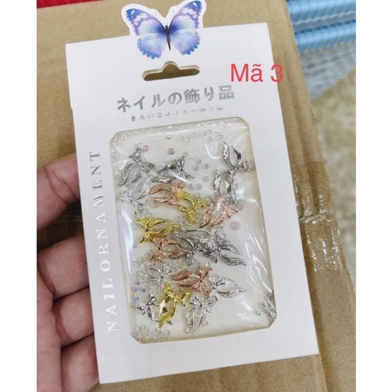 Set charm nail kim loại set 20 viên,charm trang trí móng nhiều mẫu