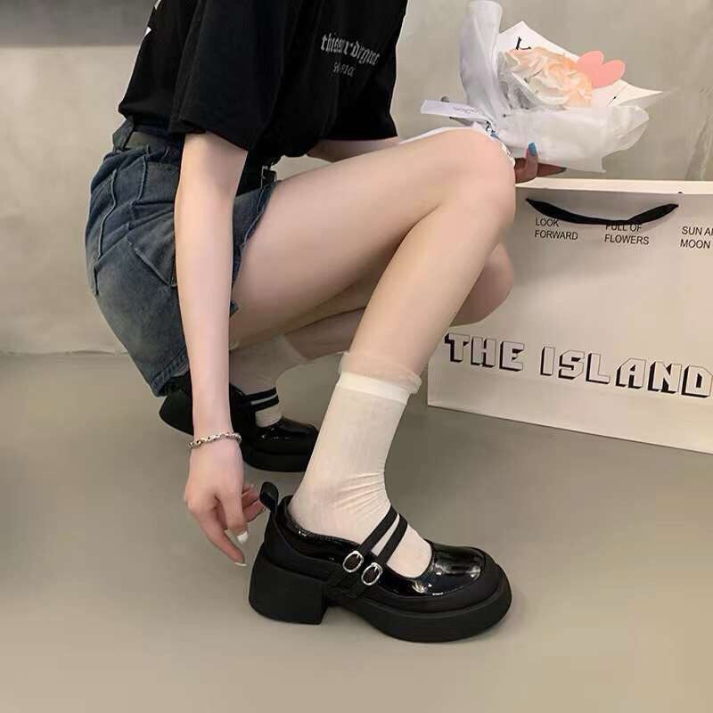 Giày nữ mũi tròn quai dán miu đế 5p qc full tang tất