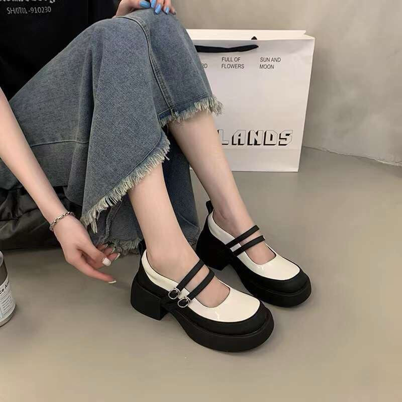 Giày nữ mũi tròn quai dán miu đế 5p qc full tang tất