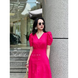 Đầm cổ tim nút bọc Cói Design