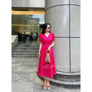 Đầm cổ tim nút bọc Cói Design