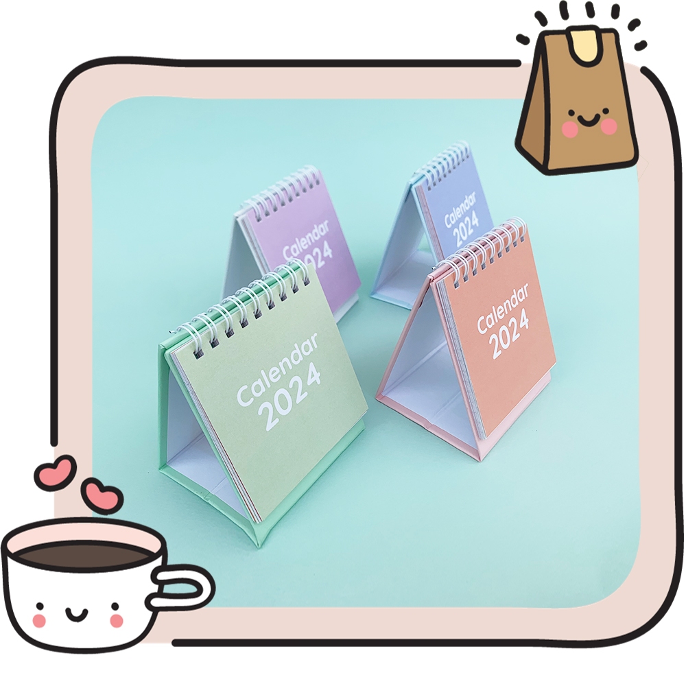 Lịch bàn mini 2024, có note, lịch âm, ngày lễ Việt Nam - kích thước 8.5x10cm, phong cách Basic màu pastel cute