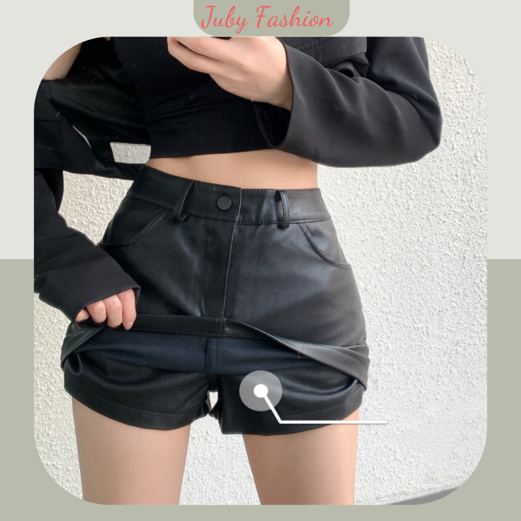 Quần Short Da Nữ , Quần Short Cạp Cao Giả Váy Hàng QCL1
