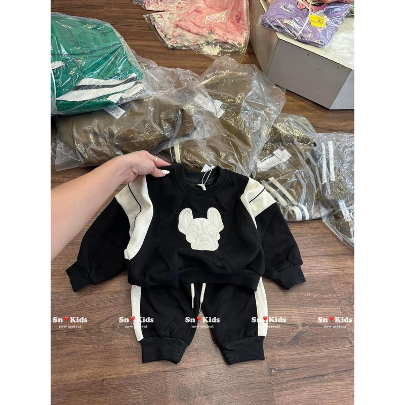 Bộ quần áo thu đông vải nỉ ép hai da cho bé trai,bé gái