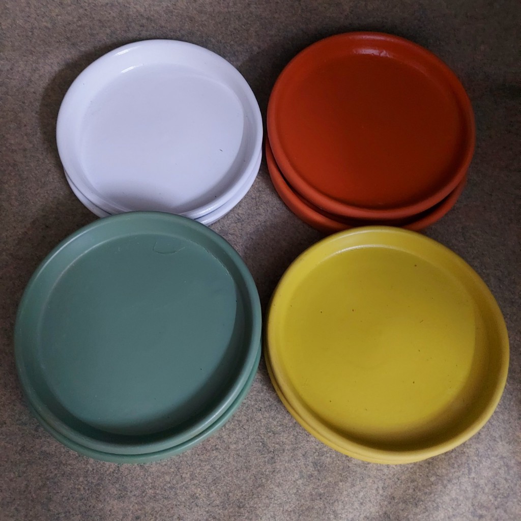 Đĩa lót chậu đất nung sơn màu Bông Garden lót chậu cây cảnh để bàn Miệng 14cm và 16cm