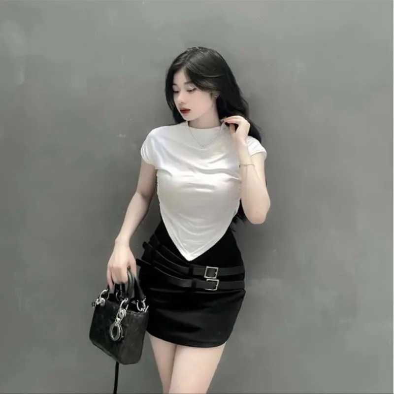 Set áo crotop + chân váy + belt