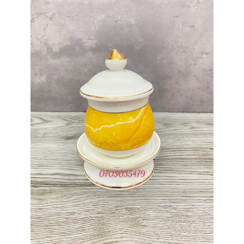 Chung bi đựng muối trà gạo có đế cao 12cm