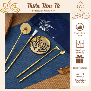 Bộ 5 món dụng cụ xông trầm bằng đồng, dụng cụ tạo hình khuôn đốt trầm, bộ dụng cụ đốt trầm cao cấp