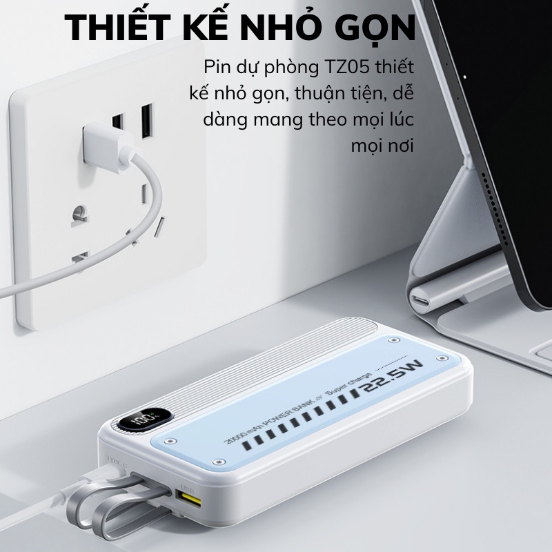 Sạc Dự Phòng 20000mah TZ02 Chính hãng Techzone Tích hợp sạc nhanh 20W PD Sạc Không Nóng Máy Bảo Hành 6 Tháng TECHZONE MA