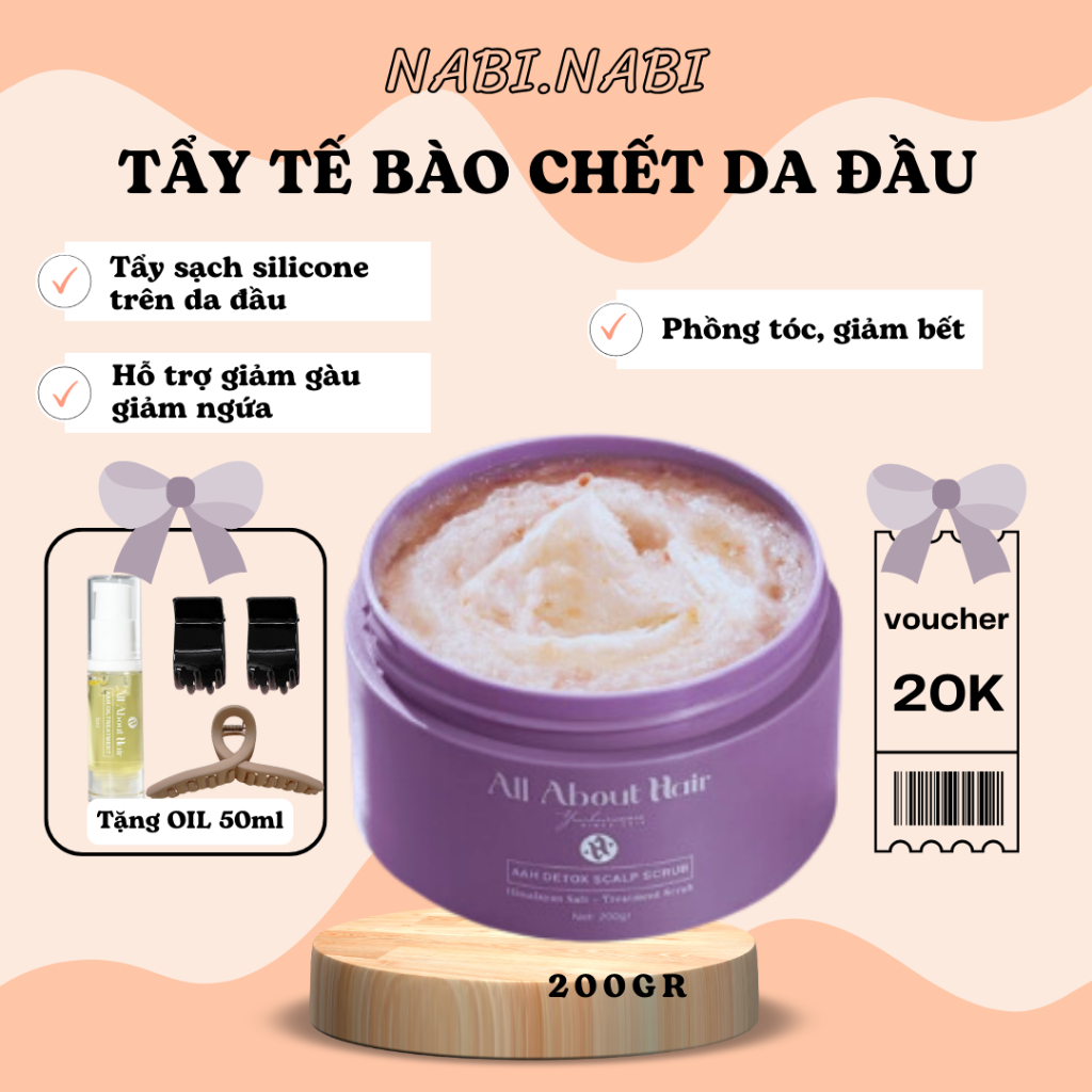 Tẩy Tế Bào Chết Tóc AAH All About Hair, tẩy tế bào chết da đầu 200gr (KÈM QUÀ TẶNG) Nabi