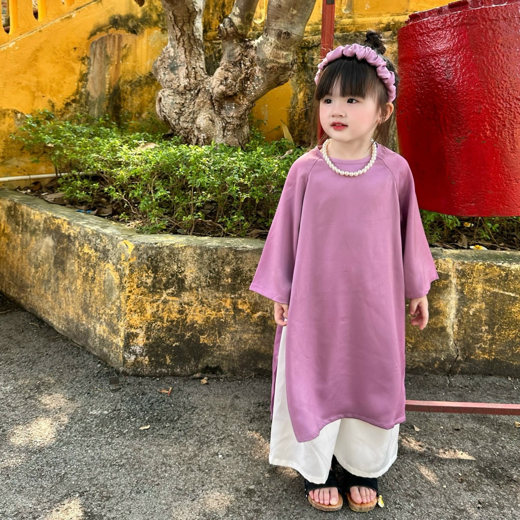 Áo Dài Cách Tân Cho Bé Gái  Tặng Kèm Bờm Chất Liệu Lụa Ngọc Trai Cao Cấp - CHICKBONG BABY D10