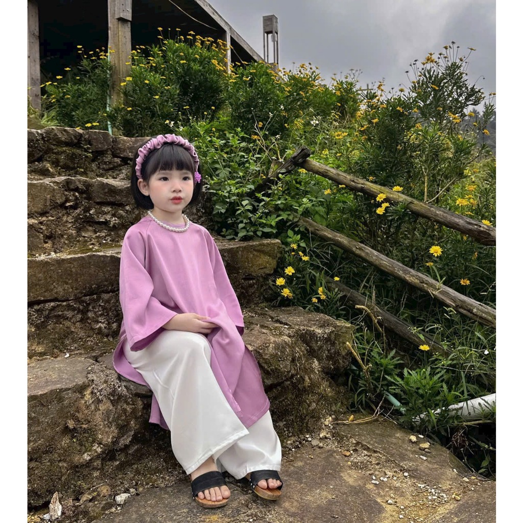 Áo Dài Cách Tân Cho Bé Gái  Tặng Kèm Bờm Chất Liệu Lụa Ngọc Trai Cao Cấp - CHICKBONG BABY D10