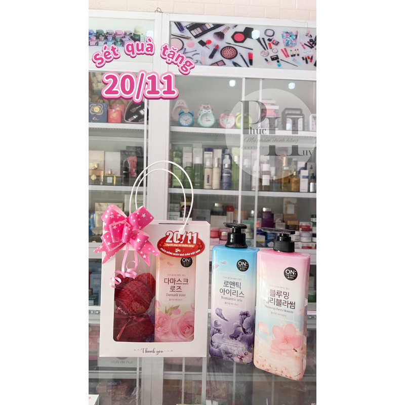 Sét quà tặng cô giáo ,thầy giáo , 20/11 gồm sữa tắm , túi nơ , khăn gấu