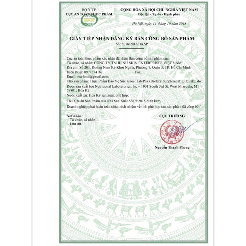 Lifepak của Nuskin hàng chuẩn công ty