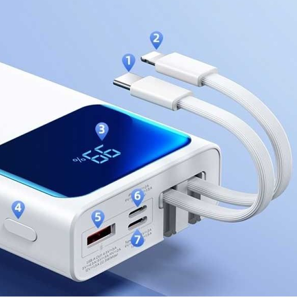 Pin sạc dự phòng Remax 535 20000mah sạc nhanh PD 22.5W có led báo dung lượng kèm dây