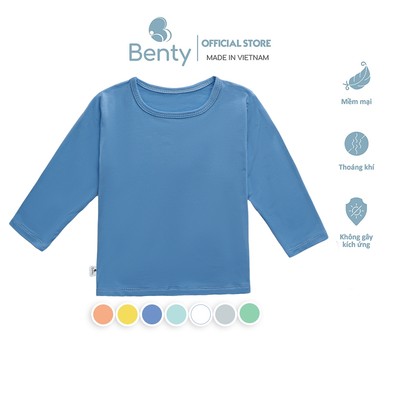 Áo lẻ cổ tròn tay dài BENTY basic màu trơn bé trai bé gái, áo dài chất vải mềm mịn mát