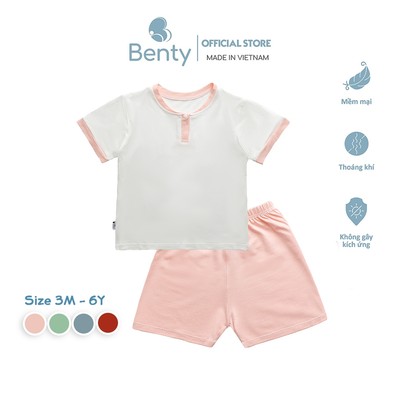 Bộ cộc tay cổ trụ trơn BENTY chất liệu cao cấp mềm mịn mát, đồ bộ trẻ em cho bé trai, bé gái