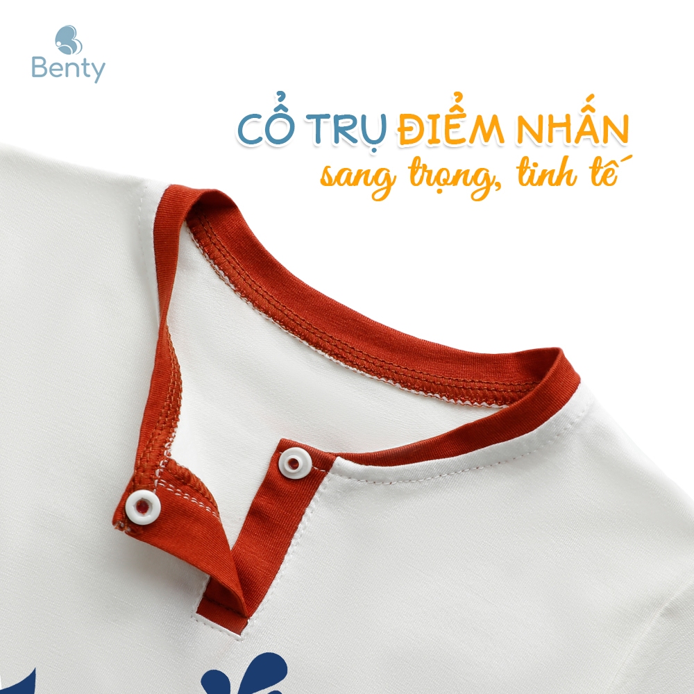 Bộ cộc tay cổ trụ BENTY in hình cá voi  BT041 cotton mềm mịn mát, đồ bộ cho bé trai, bé gái