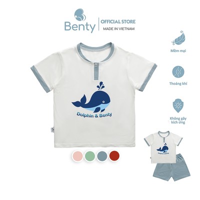 Bộ cộc tay cổ trụ BENTY in hình cá voi BT041 chất liệu mềm mịn mát, đồ bộ cho bé trai bé gái