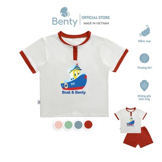 Bộ cộc tay cổ trụ BENTY in hình thuyền BT037 cotton thấm hút mồ hôi, đồ trẻ em cao cấp