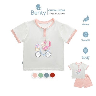 Bộ cộc tay cổ trụ in thỏ BT014 BENTY chất liệu cao cấp bé trai bé gái, quần áo trẻ em an toàn cho da