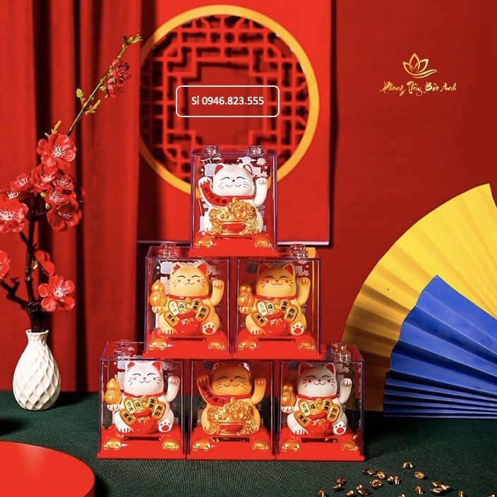 Mèo Thần Tài Tự Vẫy - Mèo Thần Tài Năng Lượng Mặt Trời Size Nhỏ-Trang Trí Bàn Làm Viêc Xe Ô Tô- Quà Tặng Tài Lộc