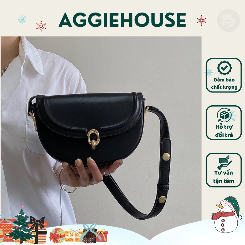 (Có sẵn) Túi Xách Nữ Da PU Bóng Phối Khóa Kim Loại Phong Cách Thời Trang Hàn Quốc - Aggie House