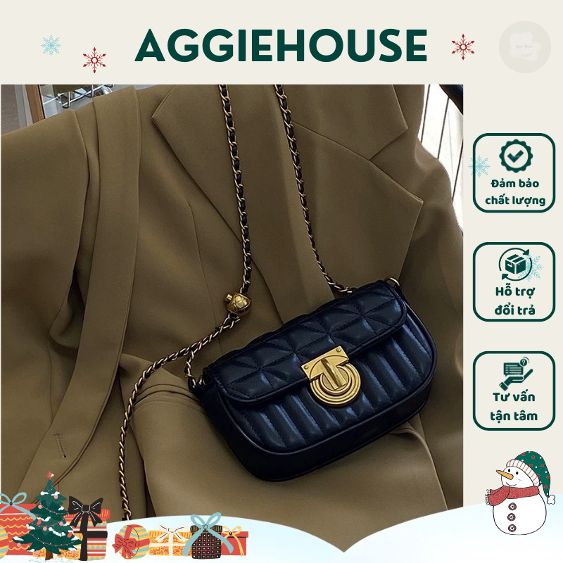 (Xả kho) Túi Xách Nữ Đeo Chéo Mini Dây Da Phối Xích Trần Trám Đẹp Thời Trang Hàn Quốc - Aggie House