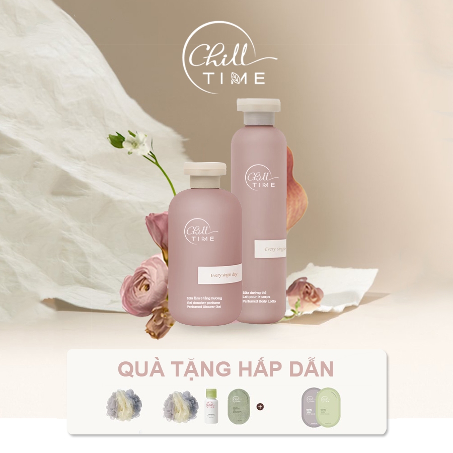Sữa tắm Sữa dưỡng thể trắng da hương nước hoa 3 tầng hương hương Chill time Hương trà - Hương hoa