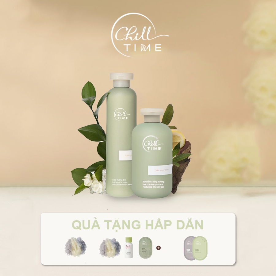 Sữa tắm Sữa dưỡng thể trắng da hương nước hoa 3 tầng hương hương Chill time Hương trà - Hương hoa