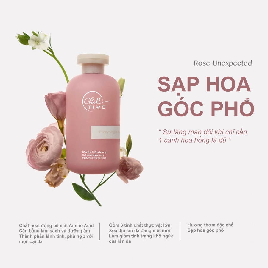 Sữa tắm Sữa dưỡng thể trắng da hương nước hoa 3 tầng hương hương Chill time Hương trà - Hương hoa