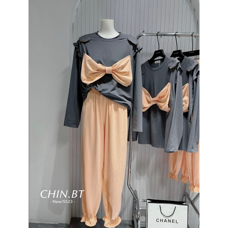 Set cotton áo nơ quần bèo