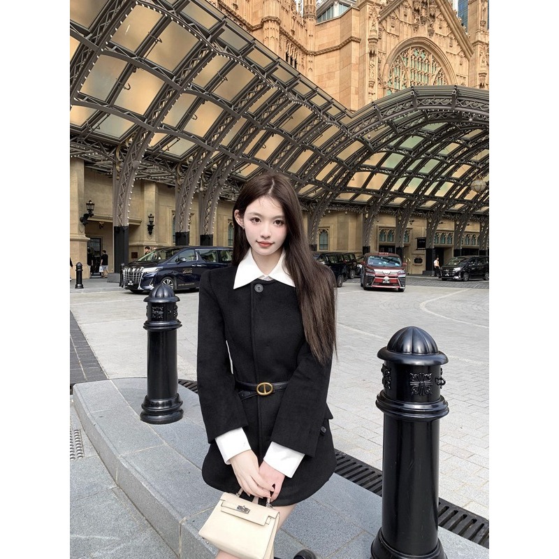 Áo Dạ Dáng Vest Phối Cổ Sơ Mi Trắng Thanh Lịch Dáng Ngắn Trẻ Trung Hack Dáng Hoài Anh Bùi Store