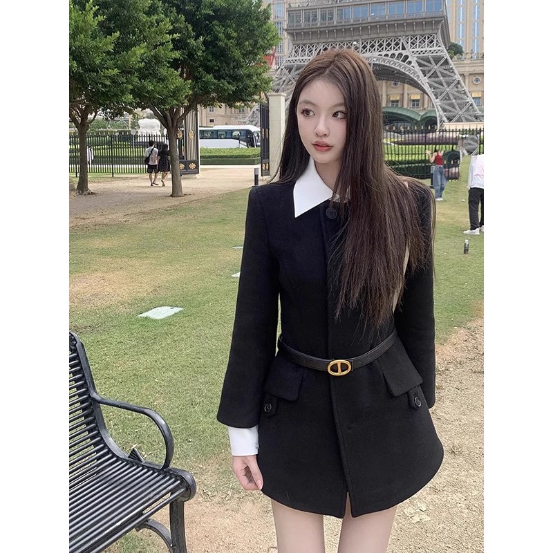 Áo Dạ Dáng Vest Phối Cổ Sơ Mi Trắng Thanh Lịch Dáng Ngắn Trẻ Trung Hack Dáng Hoài Anh Bùi Store