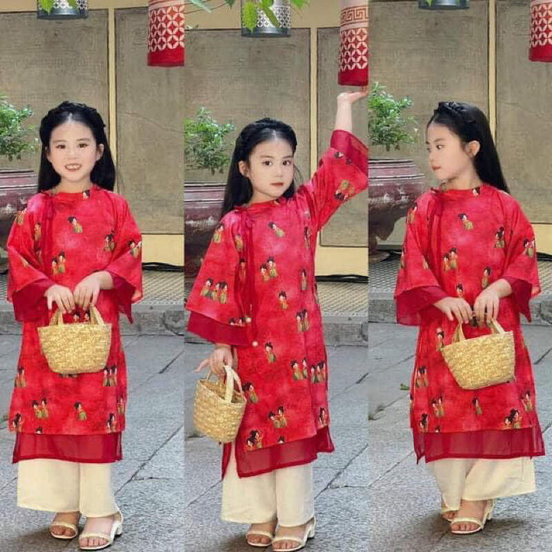 Siêu phẩm set bộ cách tân áo dài cách tân 2 tà cho bé - quần lụa xuông  #Quanaotreem  #aodaichobe #aodaicachtan