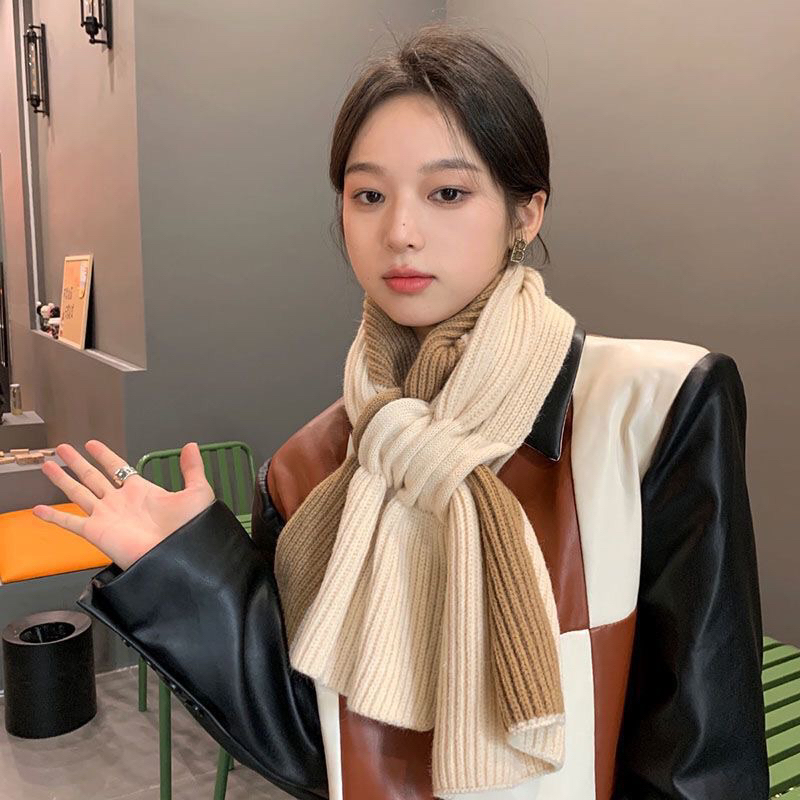 Khăn Len Lông Cừu Phối Màu Thắt Nơ phong Cách Hàn